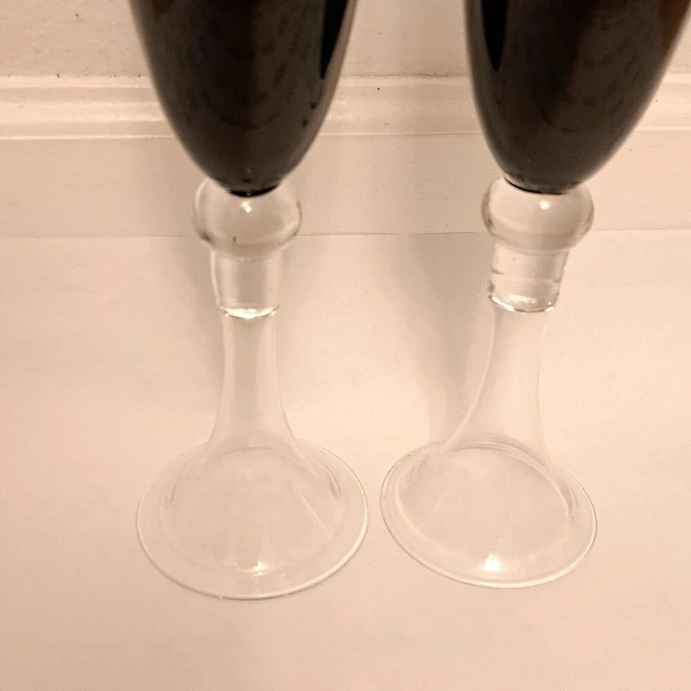 Pier 1 Dante Fluted Champagne Glasses Set of 2 Clear and Black Top